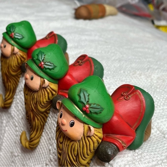 Elf long beard Holiday decor hallmark vintage green hat Lot of 3 - Picture 4 of 8